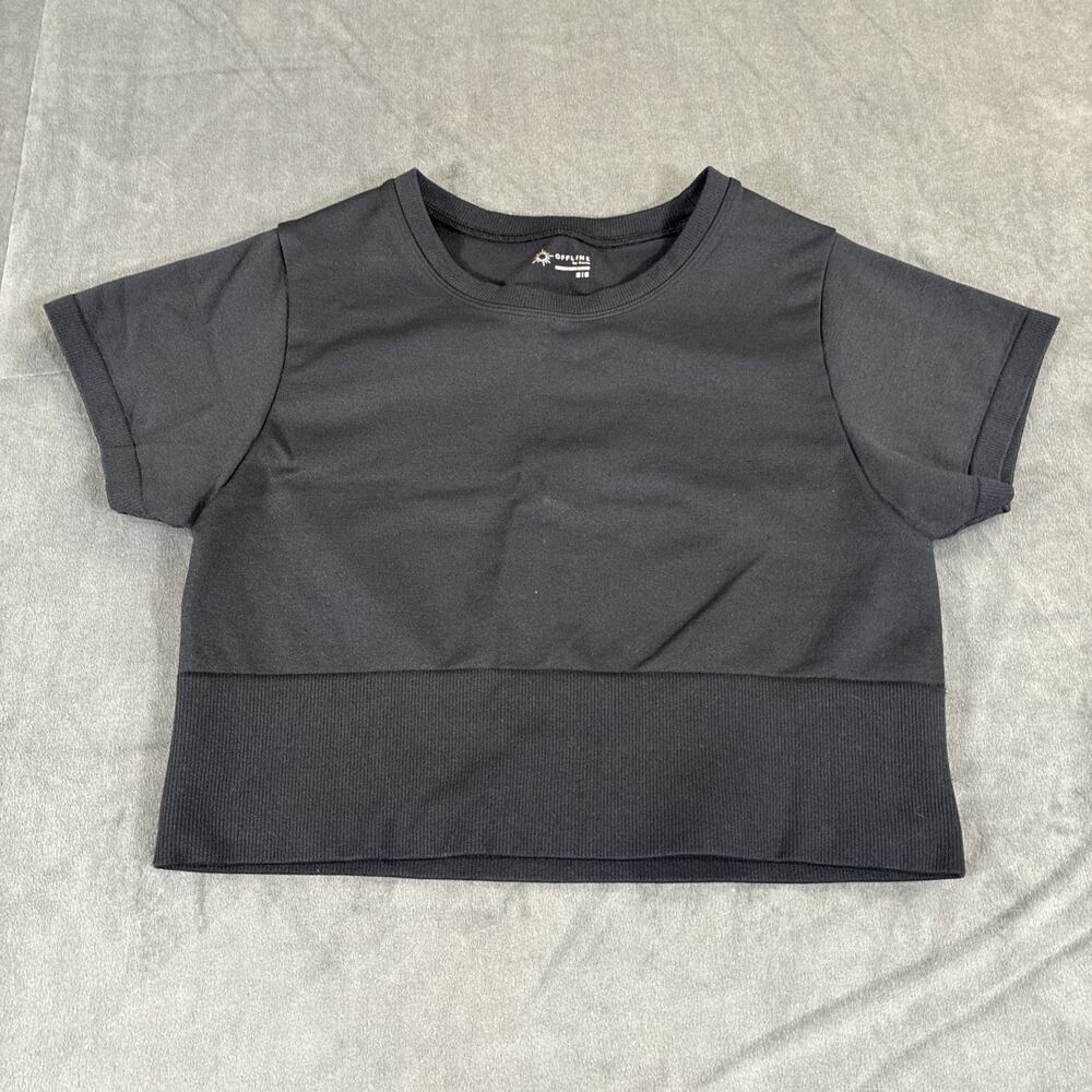 OFFLINE by Aerie Crop Top Womens Medium Black Seamless Short Sleeve Athletic Tee
